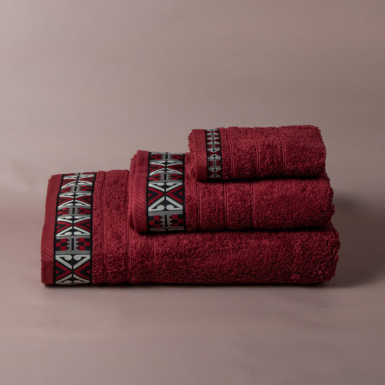 Εικόνα για Βαμβακερή Χειροποίητη Πετσέτα Perrin Bordeaux White ΜπορντόΠετσέτα Μπάνιου 70x140