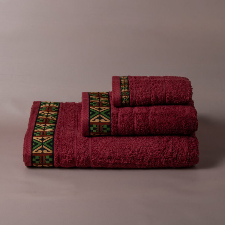 Εικόνα για Βαμβακερή Χειροποίητη Πετσέτα Perrin Bordeaux Green ΜπορντόΠετσέτα Μπάνιου 70x140