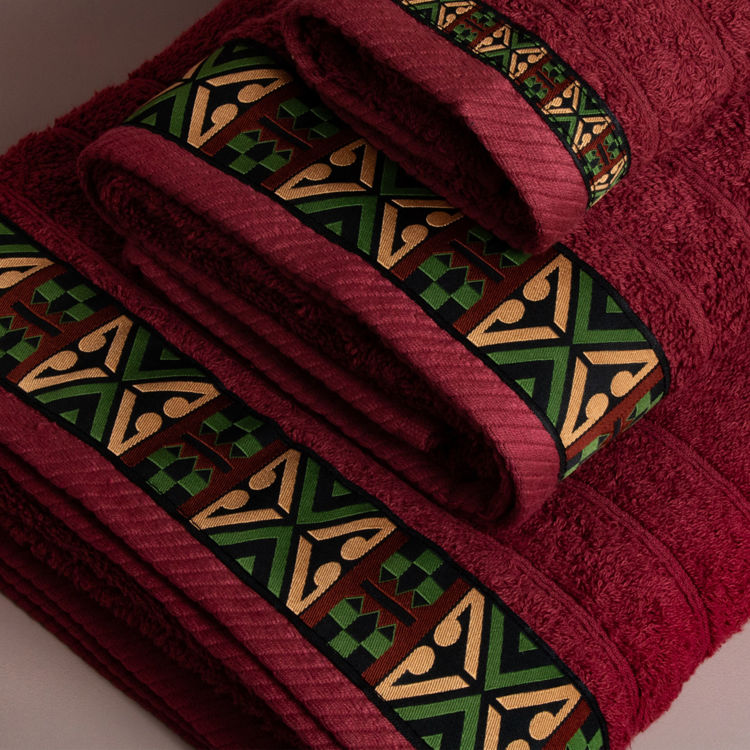 Εικόνα για Βαμβακερή Χειροποίητη Πετσέτα Perrin Bordeaux Green ΜπορντόΠετσέτα Μπάνιου 70x140